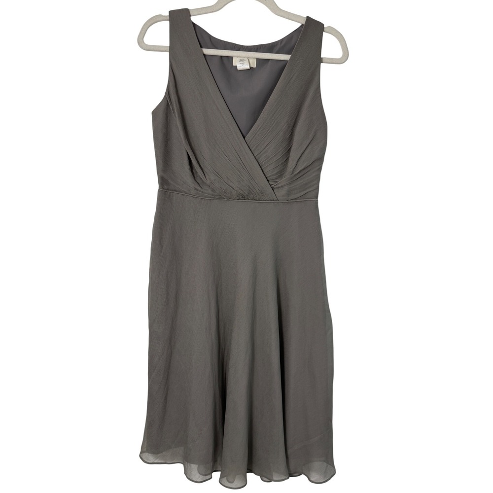 J.Crew Evie Silk Chiffon Dress Women 4 Gray Excellent V-Neck Pleated A-Line